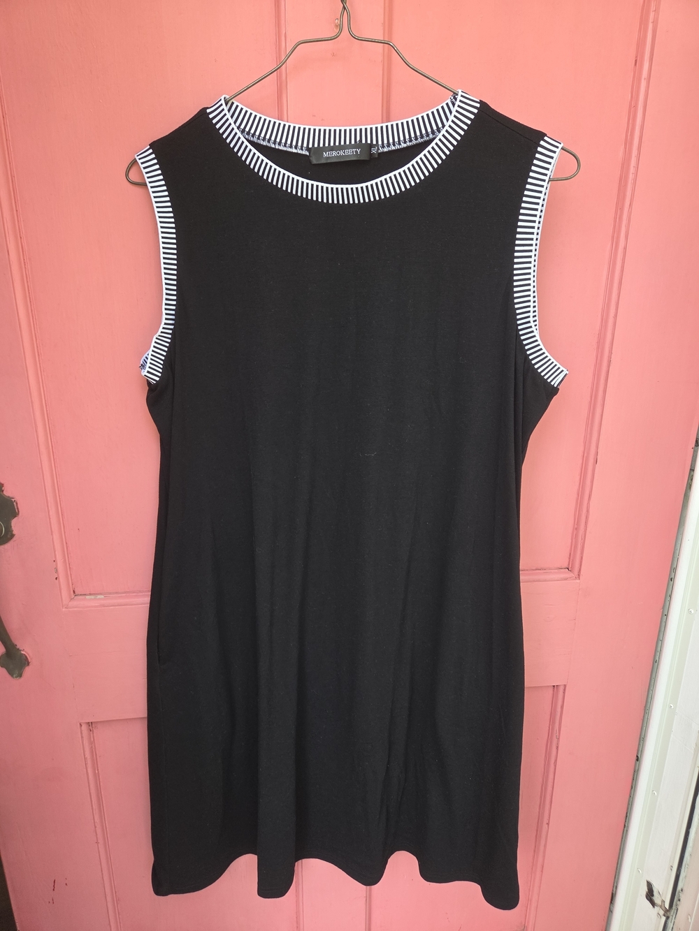 MEROKEETY Black Striped Trim Tank Midi Dress XL Like New